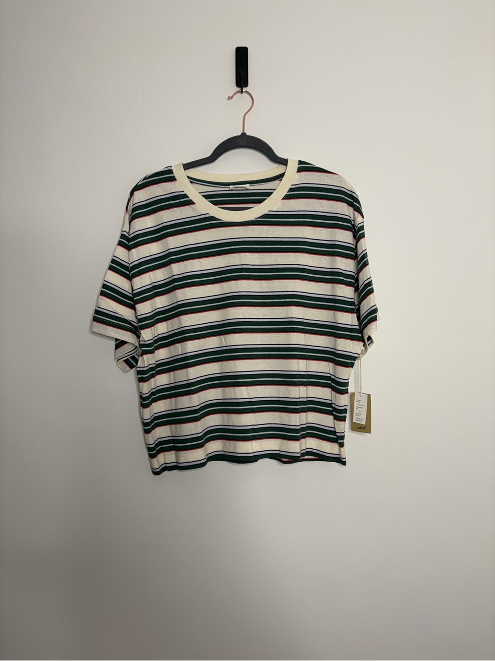 Classic Crewneck Short-Sleeve Tee in Cream and Green Stripe